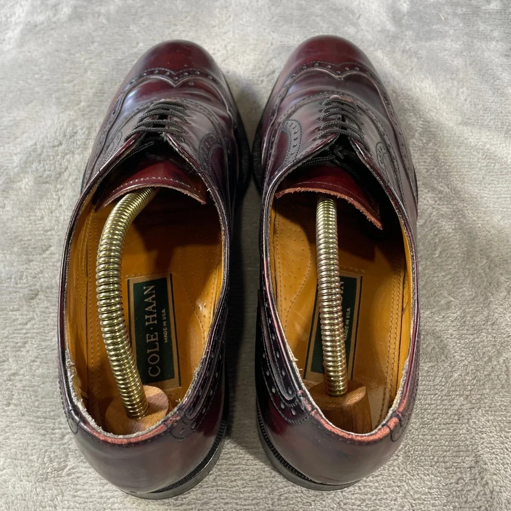 Cole Haan Dress Shoes Wingtip Oxford Brogue Mens 8.5 Burgundy Leather Office USA
